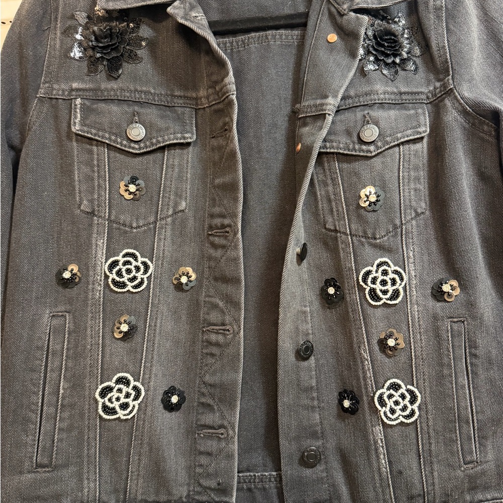 Old Navy Charcoal Black Embellished Denim Jacket - Picture 2 of 3